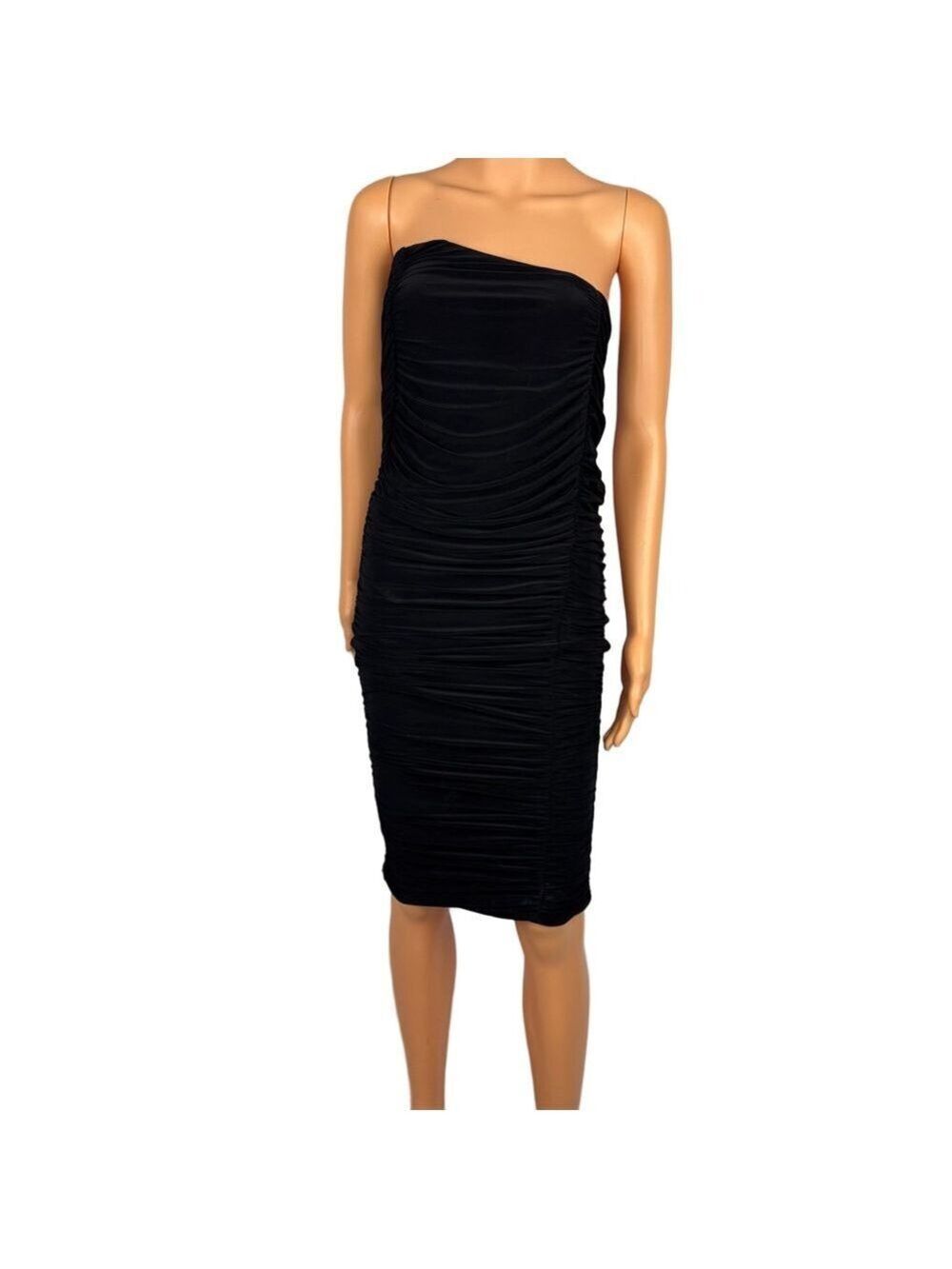 Naked Wardrobe Black Tube Dress Ruched Women's M Body Shaping Bodycon Strapless